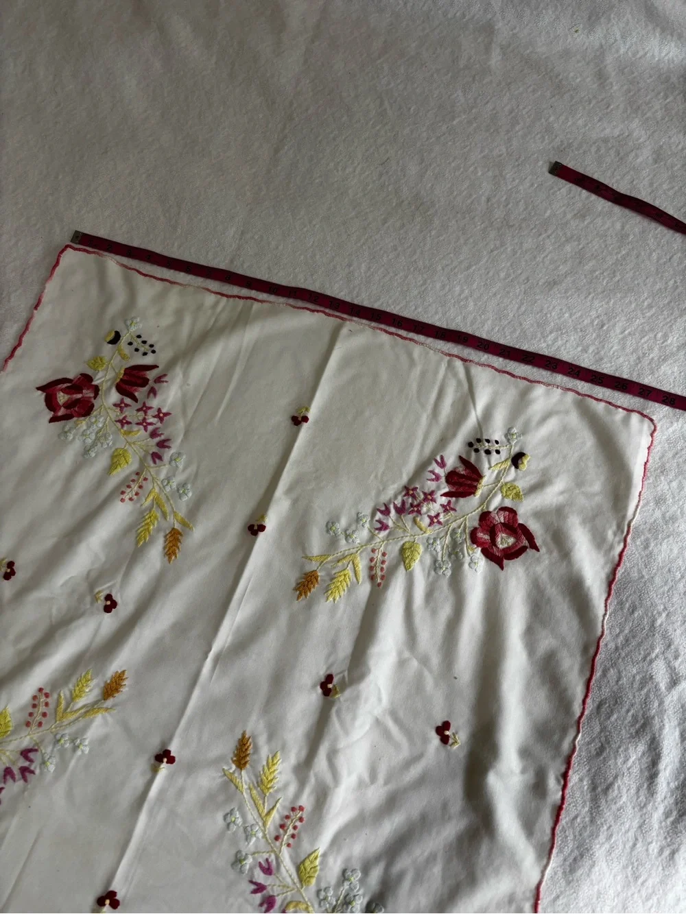 Embroidered Floral White Handkerchief with Pink Accents